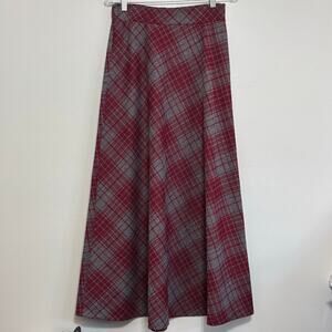 Vintage Zio by Youngja Red Gray Plaid A-Line Maxi Skirt 11/12